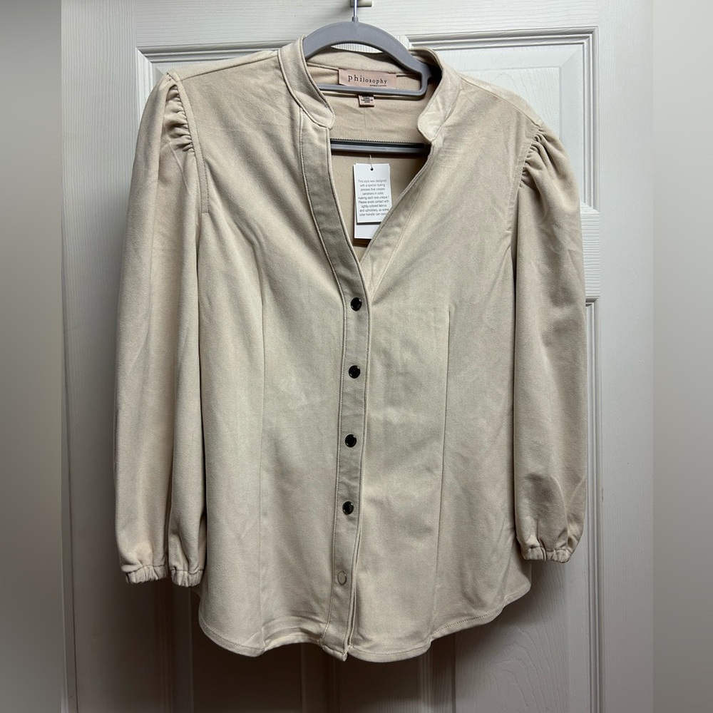 Philosophy Faux Leather Button Down Top